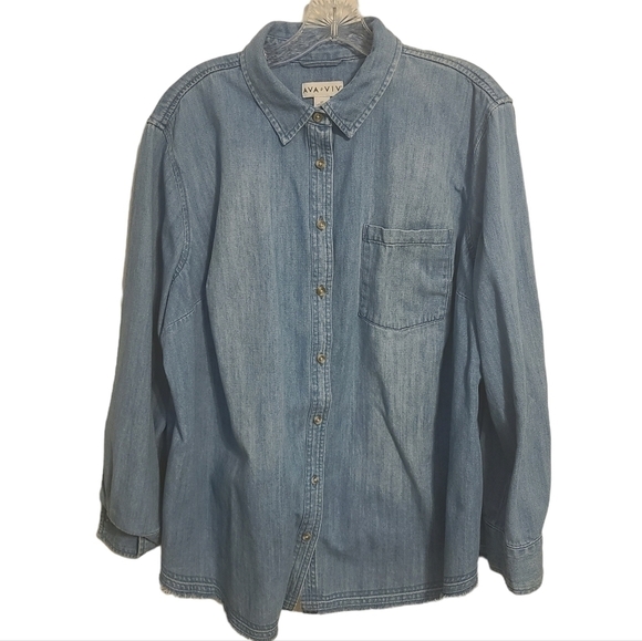 Ava & Viv Tops - Ava & Viv | Women's Long Sleeve Button Down Tencel or Denim Shirt (Size 2X)